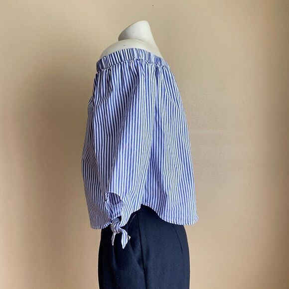 Love Fire Size Large Blue White Striped Off Shoulder Top with Sleeve Ties Pirate - Picture 3 of 8